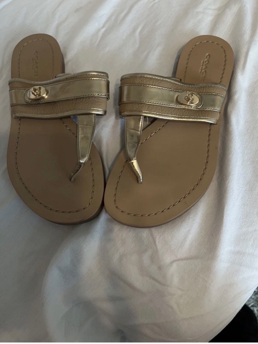 Coach Plato gold thong sandal 7.5